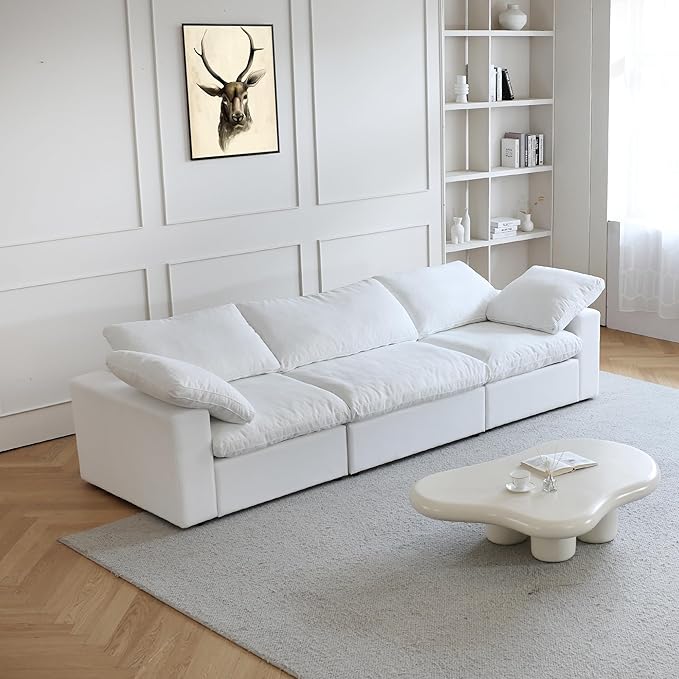 JACH Modular Sectional Sofas for Living Room, Deep 3-Seats Convertible Couch, Cushion Covers Removable, Modern Cloud Sectional Couches for Apartment (White)