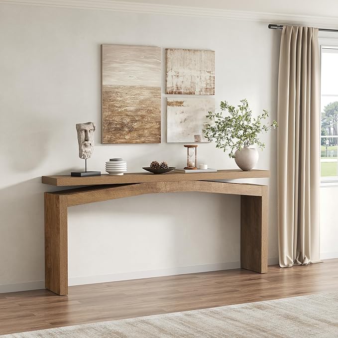 63-Inch Wood Console Table for Entryway Living Thin, Long Wooden Rectangular Sofa Tables Behind Couch, Large Farmhouse Foyer Hallway Table for Home, Living Room, Apartment, Natural Brown