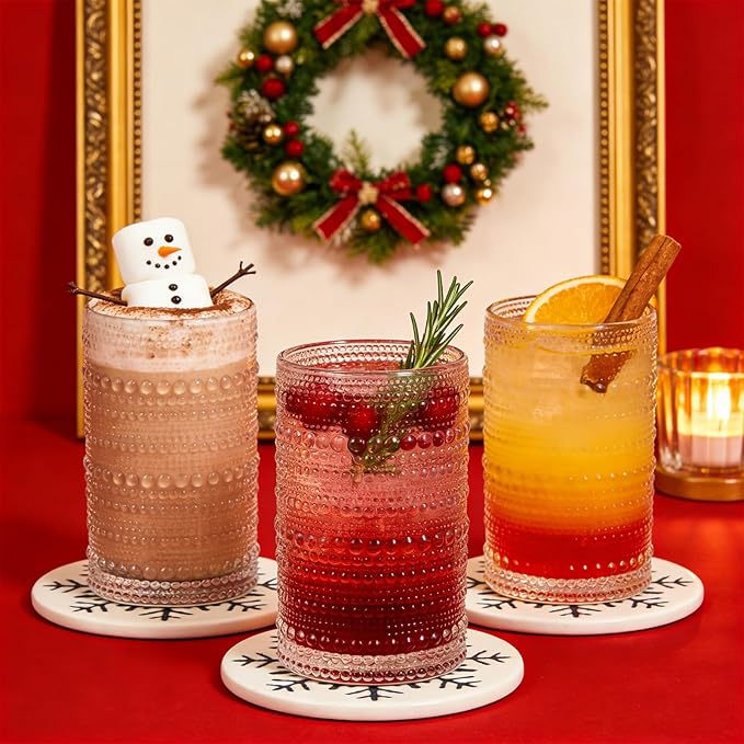Mapoxy Hobnail Drinking Glasses Set of 12, 12 Oz Highball Glasses, Clear Embossed Water Glass Cups for Beer, Whiskey, Juice & Cocktails, Multi-Use Boho Glassware Set for Home, Bar, Kitchen & Gifting