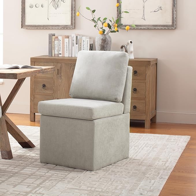 VKNOW Upholstered Dining Chairs, Modern Kitchen Chairs with Storage, Linen Armchair Dining Room Chairs for Kitchen Room (Light Grey, Set of 1)