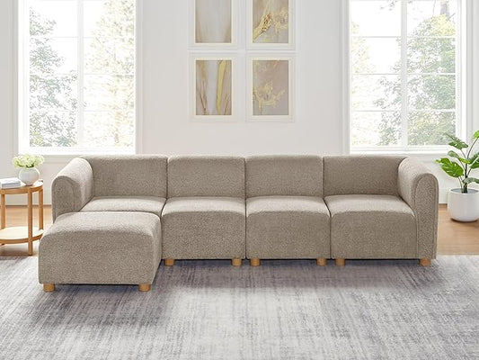 VANOMi Oversized Modular Sectional Sofa, L Shaped Sectional Couches for Living Room, 5 Seats Modular Sofa with Reversible Chaises, Camel