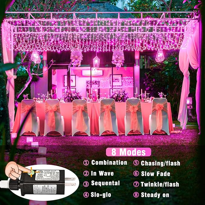 500 LED Pink String Lights 165ft Pink Christmas Lights Outdoor Waterproof 8 Modes Clear Wire, Plug in Twinkle Fairy Lights for Bedroom Indoor Wedding Christmas Decorations