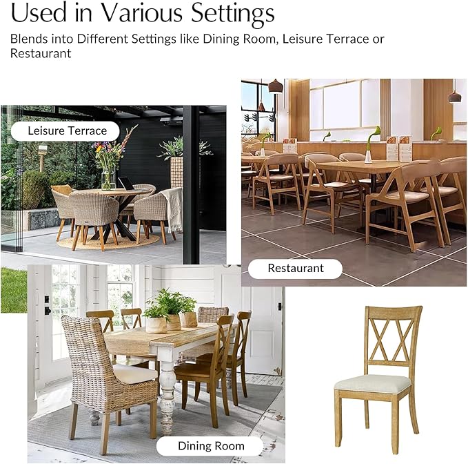 Wood Dining Chairs Set of 6, Modern Farmhouse Kitchen Dining Room Chair, Upholstered Dinner Chair with Back Wood Legs for Restaura, Cofe and Hotel Natural