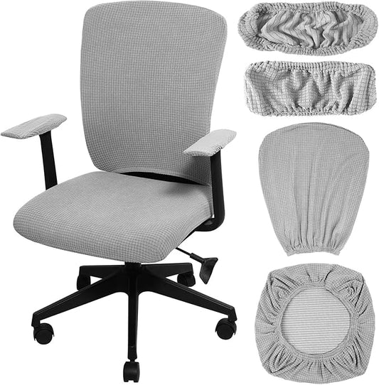 Tallew 4 Pcs Office Chair Covers Set Computer Universal Protective Stretchable Chair Seat Covers Desk Armrest Slipcovers Pads Office Cushion Backrest for Rotating (XL,Silver Gray)