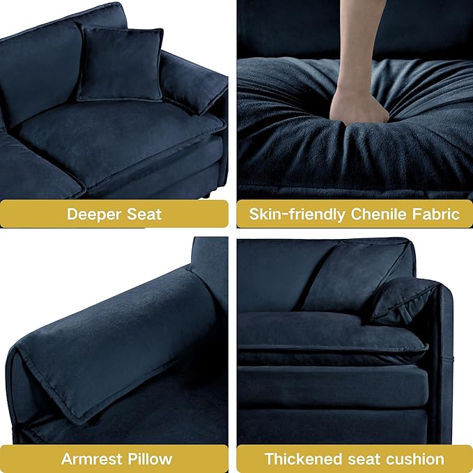 41.73" Oversized Sofa Chair, Chenille Modern Upholstered Armchair, Modular Sectional Sofa for Living Room, Deep Seat Reading Sofa for Bedroom Apartment (Blue, 41.73 Inch)