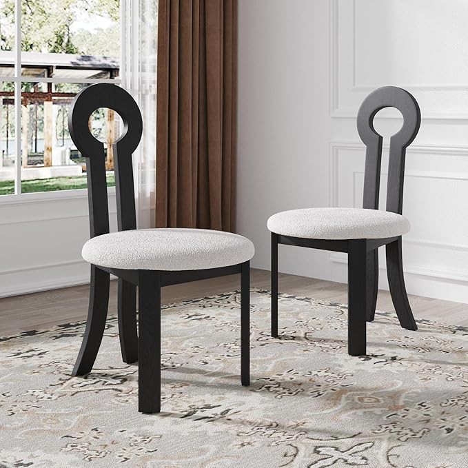 Wooden Dining Chairs Set of 2 Upholstered Kitchen & Dining Room Sherpa Chairs, Mid Century Modern Dining Chairs White with Black Legs