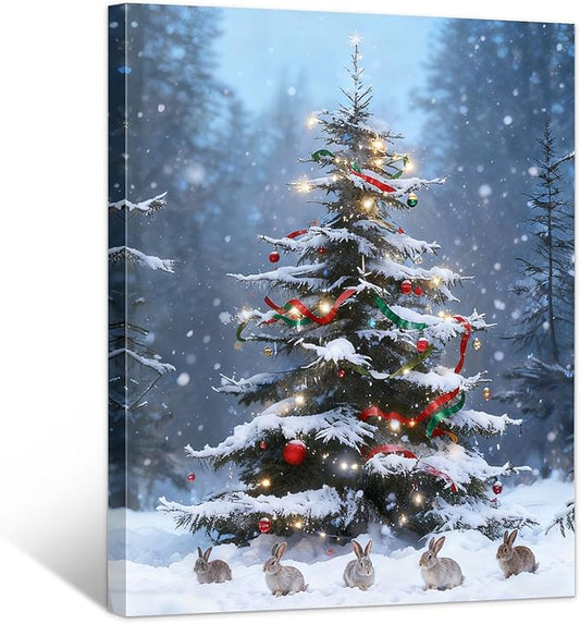 Framed Christmas Pictures Wall Decor,Vintage Pine Tree Prints,Winter Christmas Canvas Wall Art Decoration for Bedroom Bathroom Living Room Rustic Xmas Holiday Gifts (Christmas Tree 17, 20'' X 32'')
