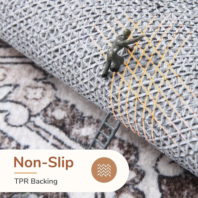 OPPODREAM Thin Area Rugs 9x12 Living Room, Washable Rugs 9x12 with Non Slip Backing, Faux Cashmere Low-Pile 9 x 12 Carpet, Greenish Grey