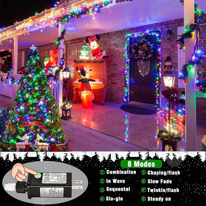 165ft Christmas Lights Outdoor Waterproof, 500 LED Chrismtas String Lights for Bedroom Clear Wire, Plug in Twinkle Fairy Light for Indoor Outdoor Home Party Garden Decorations, Multicolor