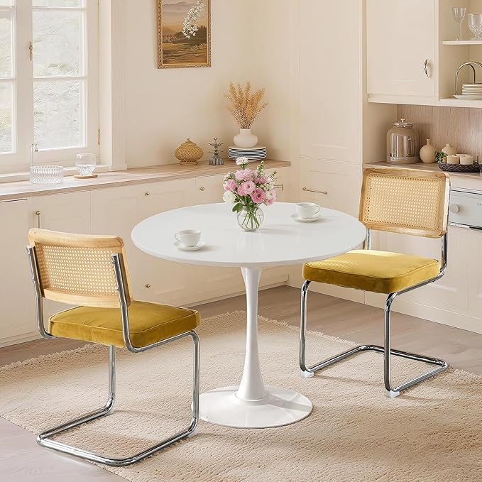 SoarFlash Kitchen Table and Chairs for 2, 24" Dining Table Set for 2 with Velvet Upholstered Chairs, 3 Piece Round Kitchen Table Set, Dining Room Table Set for Small Space, Apartment