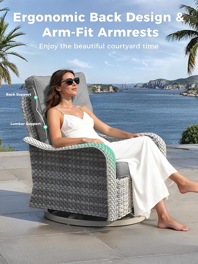 9 Piece Outdoor Wicker Rattan Sectional Sofa Set with Swivel Chairs, 7-Seats Conversation Set with 4" Thickened Cushions & Coffee Table, All-Weather PE Rattan for Garden, Backyard, Porch, Grey