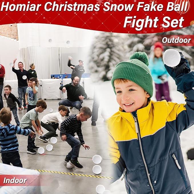 100 Pack Snow Fake Balls, Soft Artificial Snow Toy Balls, Indoor Snow Fight Ball Set for Multiplayer Outdoor Parent-Child Throwing Game Winter Home Christmas Decorations DIY Party Gift