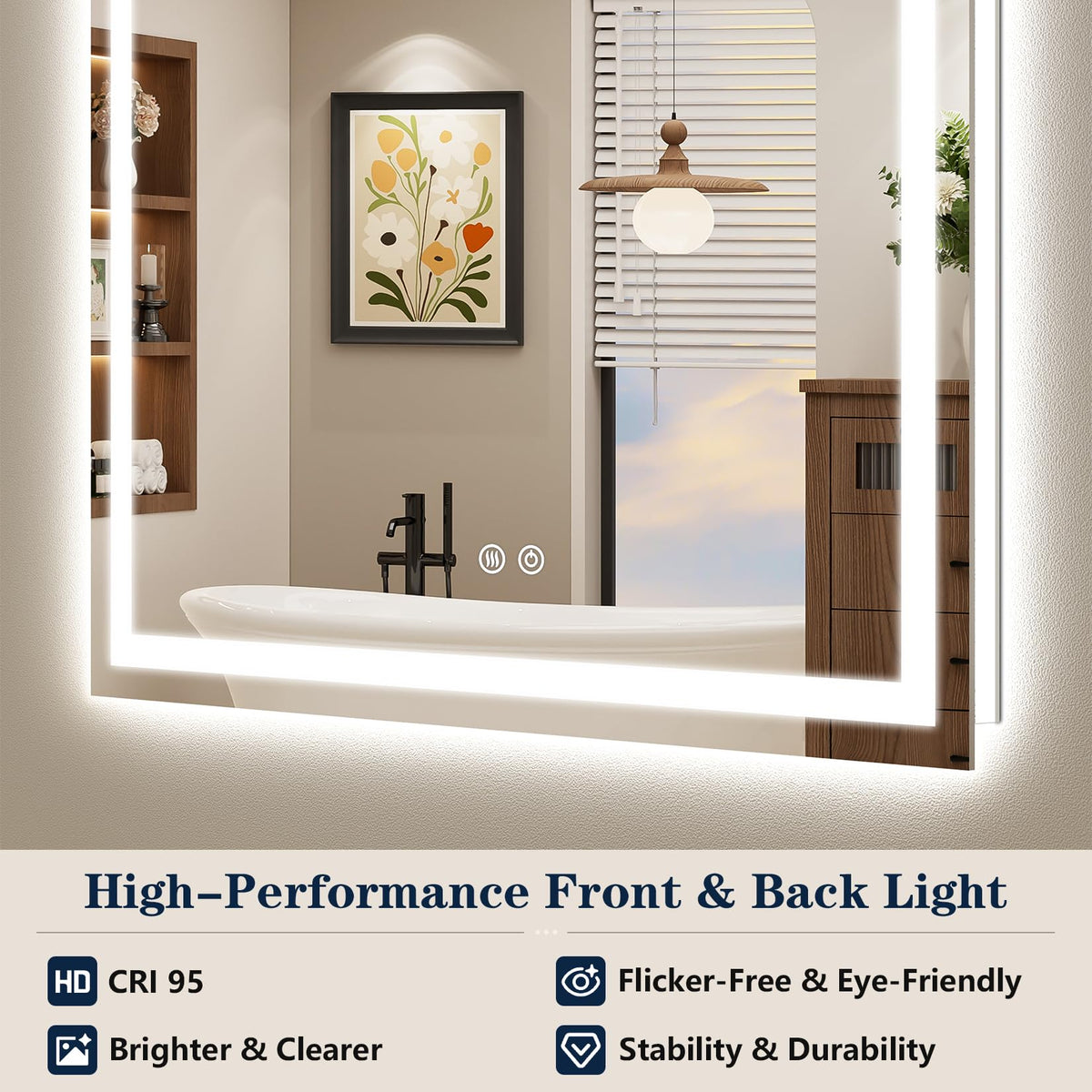 VEEYLOS 55x36 Inch LED Bathroom Mirror with Lights, Backlit & Front Lit