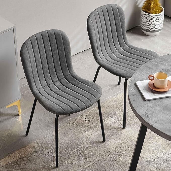 5-Piece Round Table Set for 4, 37.4" Grey Round Table with Hooks, Solid MDF Tabletop, Industrial Kitchen Table with Dark Grey PU Dining Chairs for Living Room, Dining Room