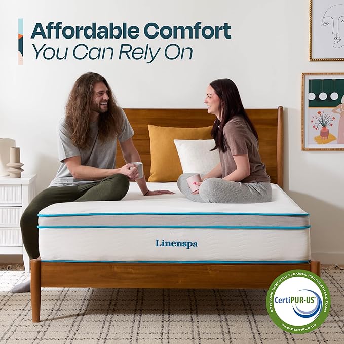 Linenspa 12 Inch Memory Foam and Spring Hybrid Mattress - Medium Plush Feel - Bed in a Box - Pressure Relief and Adaptive Support - Breathable - Cooling - Primary Bedroom - Twin Size
