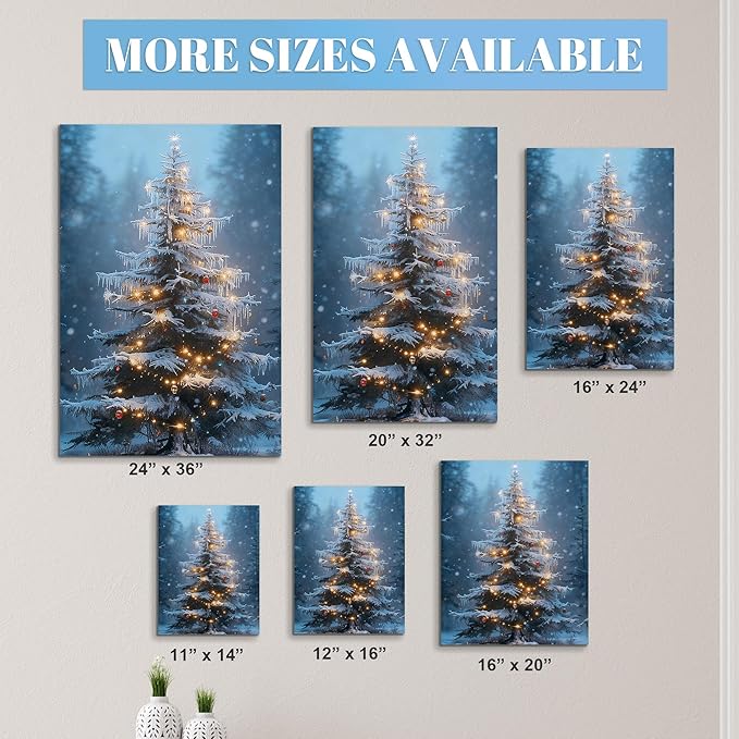 Framed Christmas Pictures Wall Decor,Vintage Pine Tree Prints,Winter Christmas Canvas Wall Art Decoration for Bedroom Bathroom Living Room Rustic Xmas Holiday Gifts (Christmas Tree 15, 20'' X 32'')