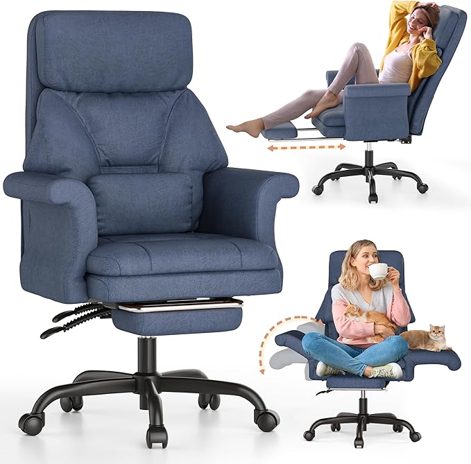 ELABEST C39 Cross Legged Office Chair with Footrest & Convertible Armrests-Pet-Friendly Criss Cross Home Desk Chair, Ergonomic Big and Tall Executive Chair with Lumbar Pillow