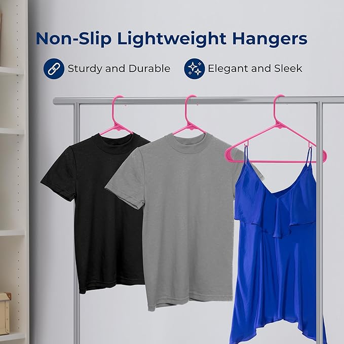 SereneLife 50 Pack Plastic Hangers, Non-Slip, Space-Saving Closet Organizers, Durable and Strong for Shirts, Sweaters, Hoodies, Kids Clothes & Dresses, Ultra-Thin, Lightweight