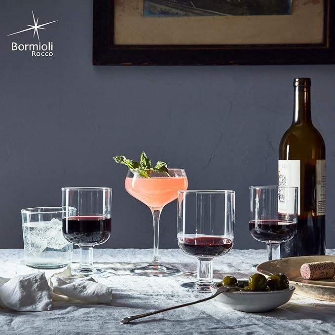 Bormioli Rocco Hosteria Set Of 6 Stackable Wine Glasses, 5.5 Oz. Goblet, Clear Tempered Glass, Made In Italy.