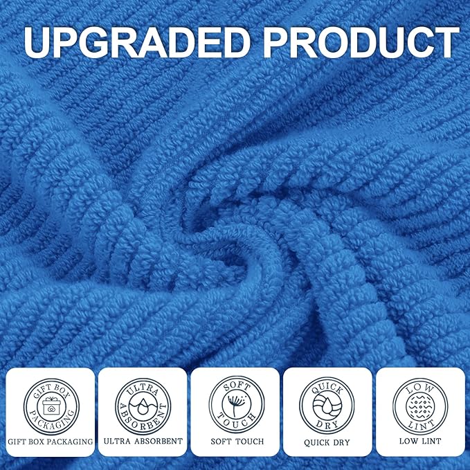 VOOVA & MOVAS Blue Hand Towels for Bathroom, 4 Pack Large 18"x28" - 100% Cotton | Quick Dry | Thick | Soft | Lightweight, Bathroom Hand Towels, Luxury Towel Gift Set, Denim Blue