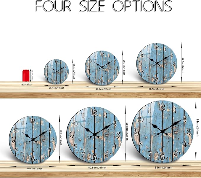 12 Inch Coastal Wooden Wall Clock for Kitchen - Round Wall-Clocks with Sea Mew Design Battery Operated Silent Clocks for Farmhouse, Bedroom Decor