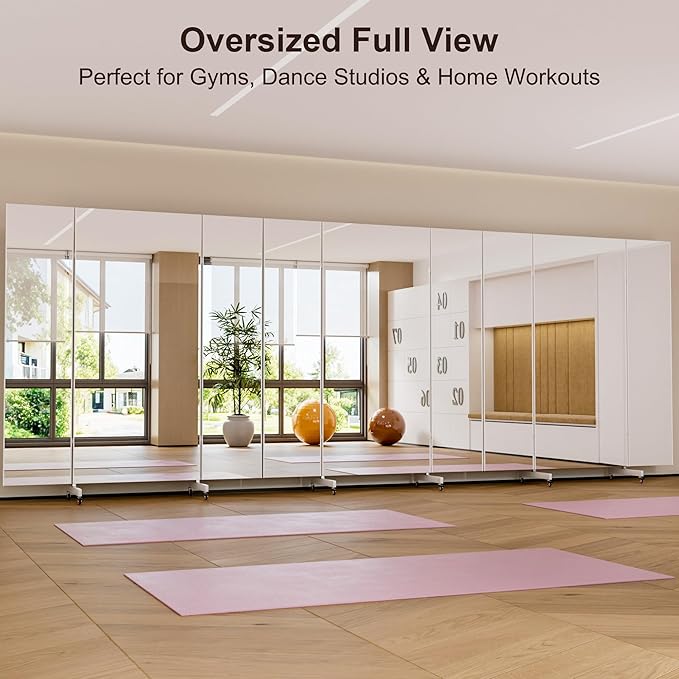 brisafe Full Length Mirror with 360° Wheels, 63"x79" Foldable Floor Mirror with Nano-Tech Shatterproof Film - Ultra-Large Mobile Mirror for Home Gym, Dance Studio & Commercial Spaces (Black)