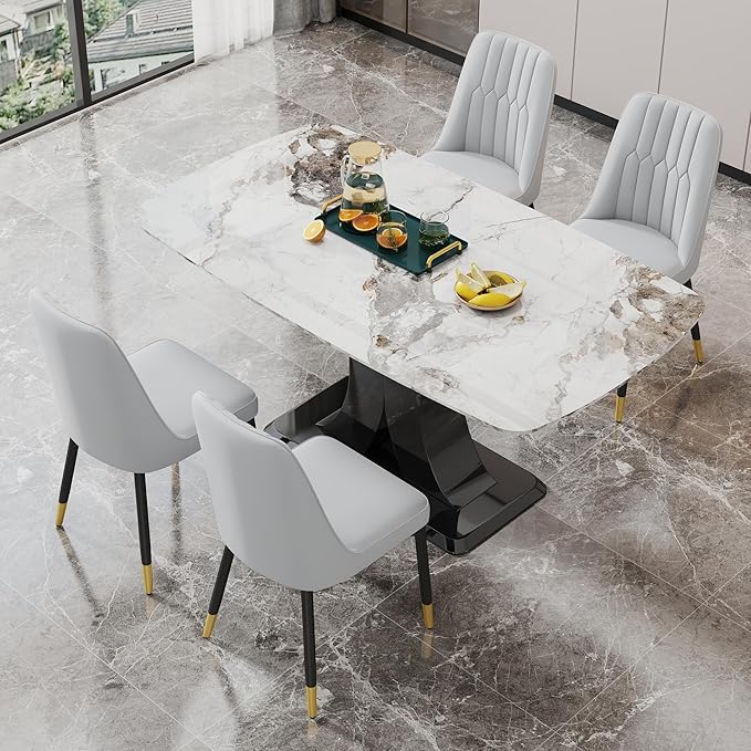 Dining Chairs Set of 4，Modern Dining Chairs, Equipped with PU Leather Backrest Cushions and Black Metal Legs, Suitable for Restaurants, Kitchens, and Bedrooms Dining Room Chairs