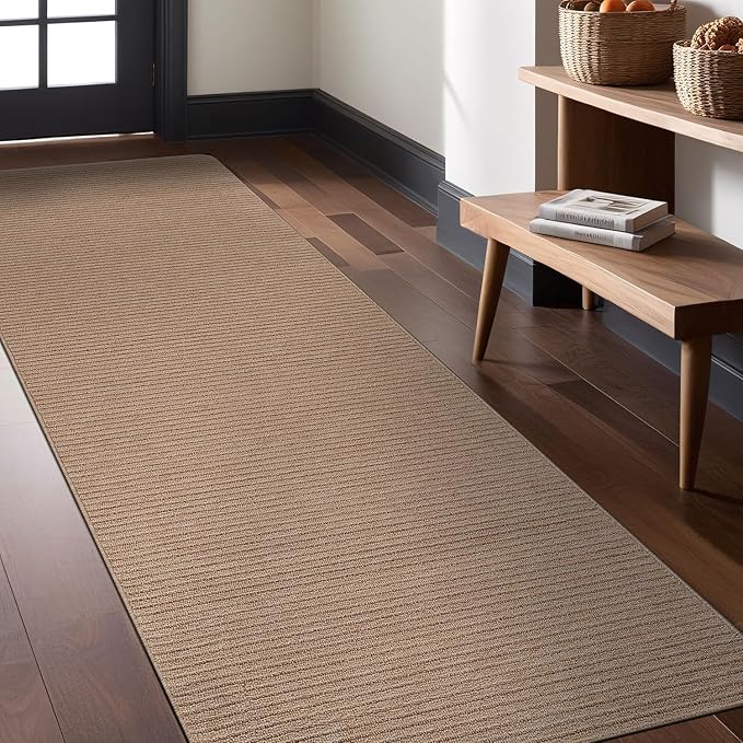 Non Slip Beige Solid Rubber Back Thing Runner Rugs for Living Room 2x10 for Kitchen, Rug for Bedroom and Hallway, Stain Resistant Easy Cleaning Non Shedding Carpet Beige 2 x 10