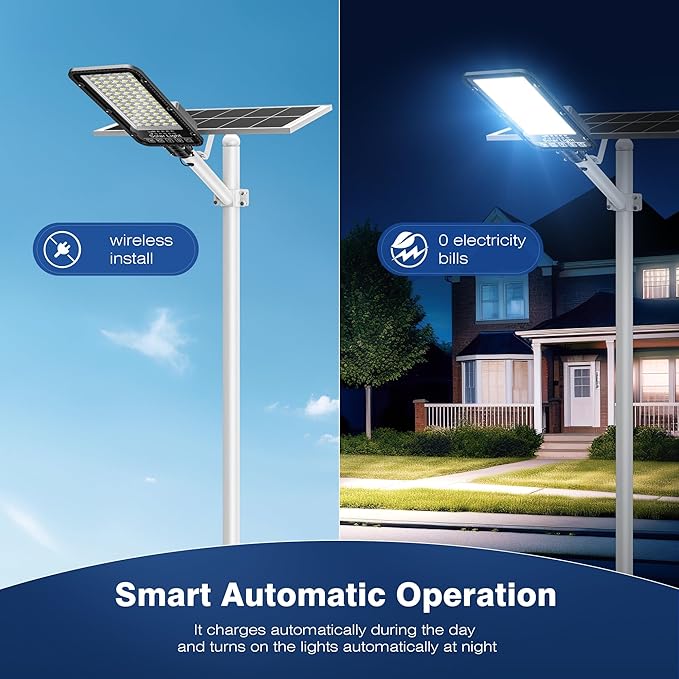 12000W Solar Street Lights Outdoor - 6500K Solar Parking Lot Lights Commercial Dusk to Dawn, Heavy Duty Split Type LED Solar Street Light Remote Control, Street Lights Solar Powered for Yard (2Pack)