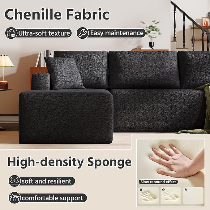 140" Modular U-Shaped Sectional Sofa, 7-Seater Cloud Couch with Double Chaise, Modern Sleeper Sofa,No Assembly Sectional Cloud Boneless Sofa Couches for Living Room/Apartment
