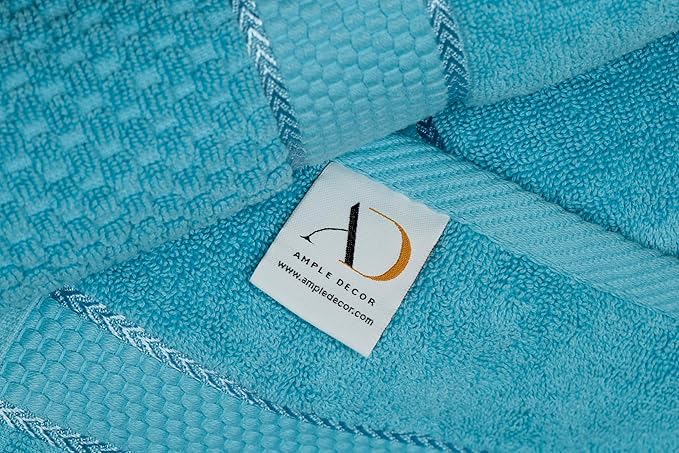 Ample Decor 100% Cotton Washcloths Set of 50 - Highly Absorbent, Popcorn Textured - Mulaayam Collection - 12 X 12 Inch Sky Blue