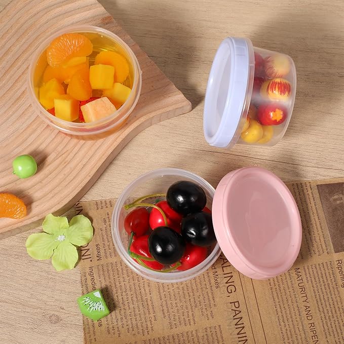 36pcs 8 oz Plastic Containers with Screw Lids, Reusable Clear Food Storage Containers with Pen and Brush for Snack Salad Fruit, Leakproof Small Freezer Containers, Microwave & Dishwasher Safe