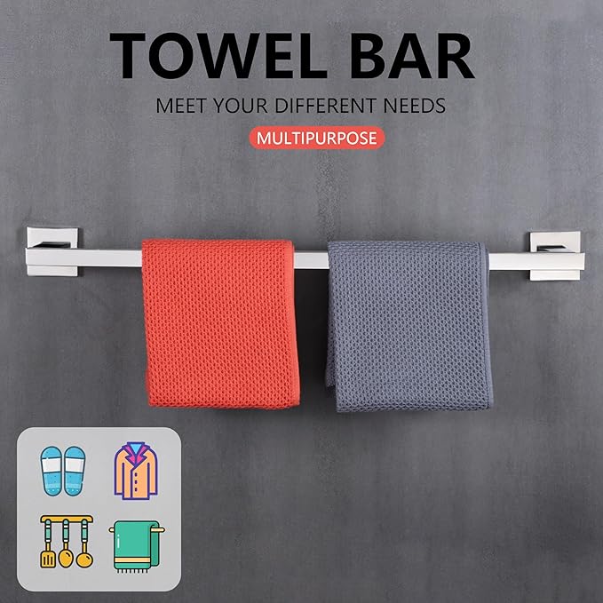LANC Chrome Towel Bar for Bathroom Wall Mounted 12-Inche Silver Bath Towel Ring Stainless Steel Polished Hand Towel Holder for Cabinet Kitchen Towel Rack Towel Hanger, A9010CP-L3