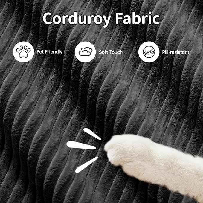 152" Modern Compressed Boneless Couch with Ottoman, 4 Seater Large U Shaped Sectional Couches for Living Room, Black Corduroy Cloud Modular Sectional Sofa, Memory Foam, Extra Deep, No Assembly