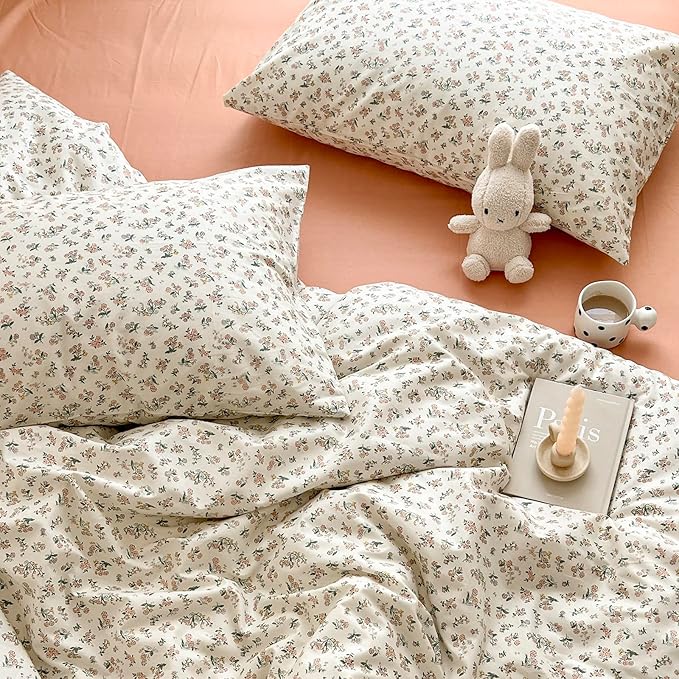 EAVD Boho Floral Comforter Set Full Soft Microfiber Chic Cute Floral Pattern Bedding Set with 2 Pillowcases Boho Botanical Comforter Set for All-Season