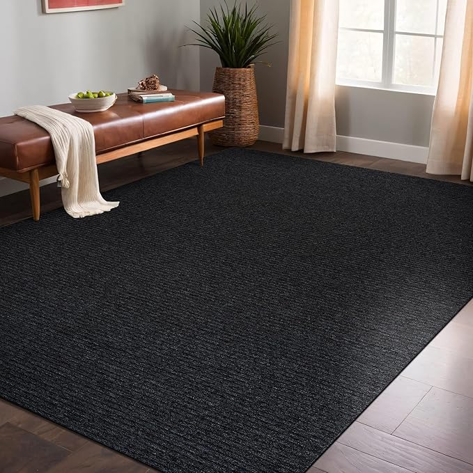 Non Slip Dark Gray Solid Rubber Back Thing Rug for Living Room 6x9 Area Rugs for Kitchen, Rugs for Bedroom, Stain Resistant Easy Cleaning Non Shedding Carpet Dark Gray 6 x 9
