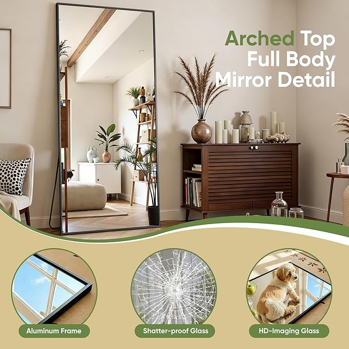 Full Length Mirror, 76"x34" Full Body Mirror, Floor Mirrors with Stand, Body Mirrors Standing Hanging Leaning Against Wall,Aluminum Frame Mirrors for Bedroom Cloakroom,Living Room,Black