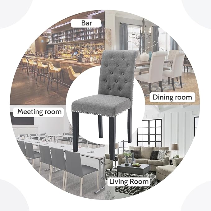 Westice Dining Room Chairs Set of 8 Upholstered Fabric Kitchen Chairs Dining Room Side Chair with Nailhead Trim and Rubber Wood Legs for Small Space Apartment, Gray