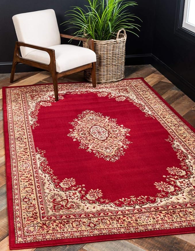 Unique Loom Reza Collection Traditional Persian Style Area Rug, 5 x 8 ft, Burgundy/Ivory