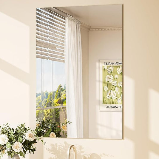 TETOTE Frameless Bathroom Mirror 24" x 36" Rectangle Vanity Mirror for Over Sink, Suitable for Bedroom, Entryway, Hallway, Home Gym, Horizontal or Vertical