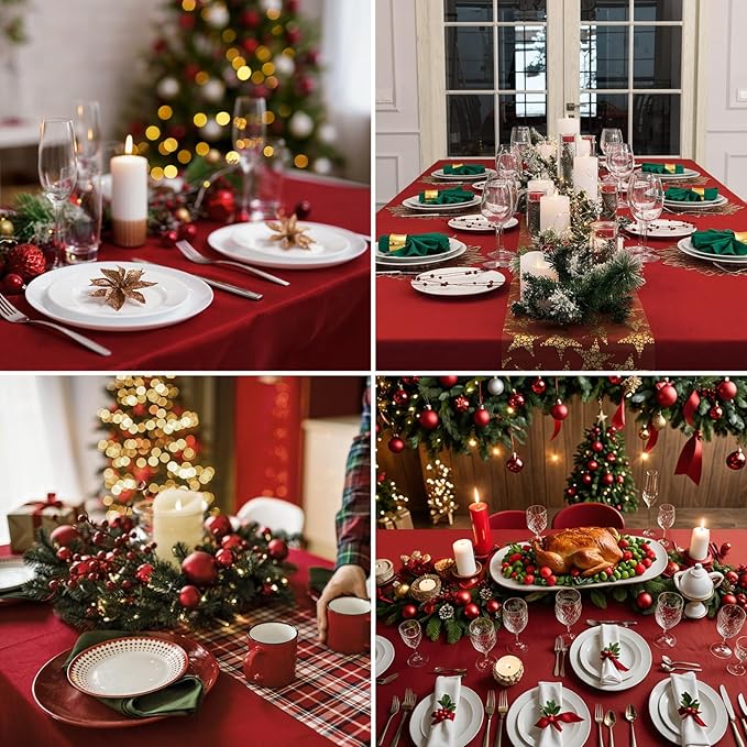 Rectangle Tablecloths 90x132 Inch 6 Pack Red Tablecloth for 6ft Washable Decorative Linen Polyester Table Cloths for 8ft Dining Table Banquets Buffet Parties and Wedding