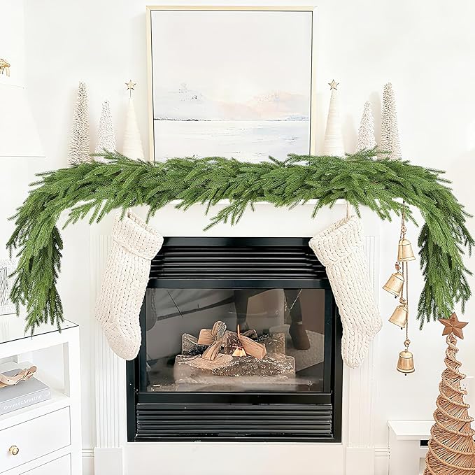DearHouse Norfolk Pine Christmas Garland, 6Ft Artificial Greenery Christmas Decoration for Holiday Season, Mantel Fireplace Table Runner Centerpiece