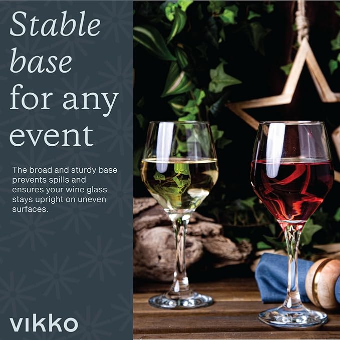 Vikko Wine Glasses, Set of 6 Stemmed Wine Glass for Red and White Wine, 11.25 Ounce Glass Goblet, Dishwasher Safe,Perfect for Parties, Weddings, and Everyday, Great Gift Idea