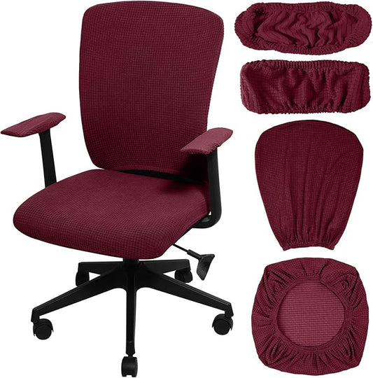 Tallew 4 Pcs Office Chair Covers Set Computer Universal Protective Stretchable Chair Seat Covers Desk Armrest Slipcovers Pads Office Cushion Backrest for Rotating (XL,Burgundy)