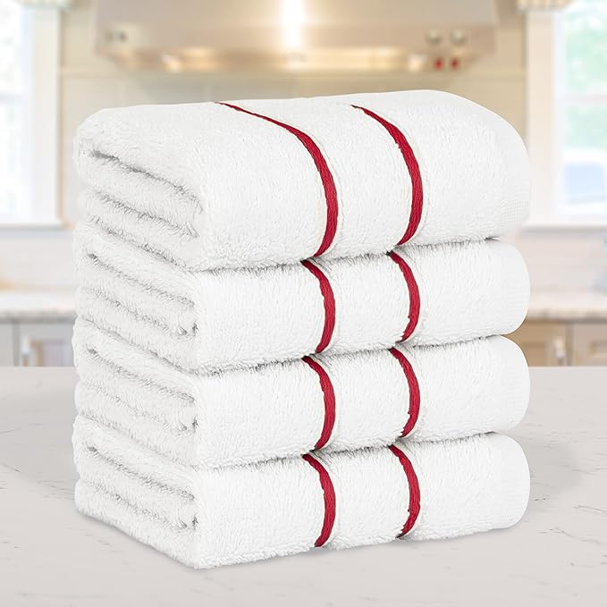 4 Packed White Washcloth Set, 100% Turkish Cotton Washcloths Washrags, Small Hand Face Towels for Bathroom and Kitchen, Bordeaux Red