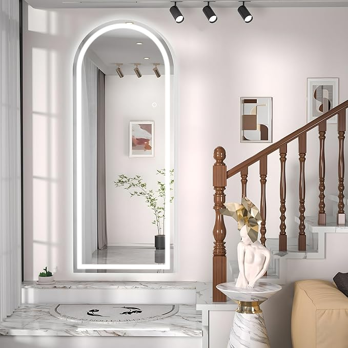 Hasipu 83" X 36" Full Length Mirror with Lights, White Frame Arch Led Mirror Full Length and 3 Colors Temperatures & Brightness Adjustable,Light Up Mirror Full Body for Bedroom Cloakroom Living Room