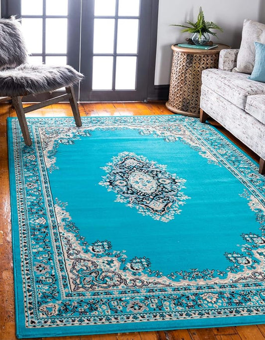 Unique Loom Reza Collection Traditional Persian Style Area Rug, 9 x 12 ft, Turquoise/Ivory