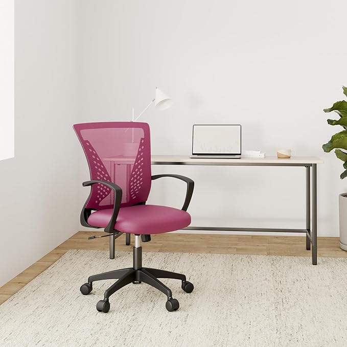 Office Chair Desk Chair Computer Chair with Lumbar Support Armrest Mid Back Rolling Swivel Task Adjustable Mesh Ergonomic Chair for Women Adults, Pink
