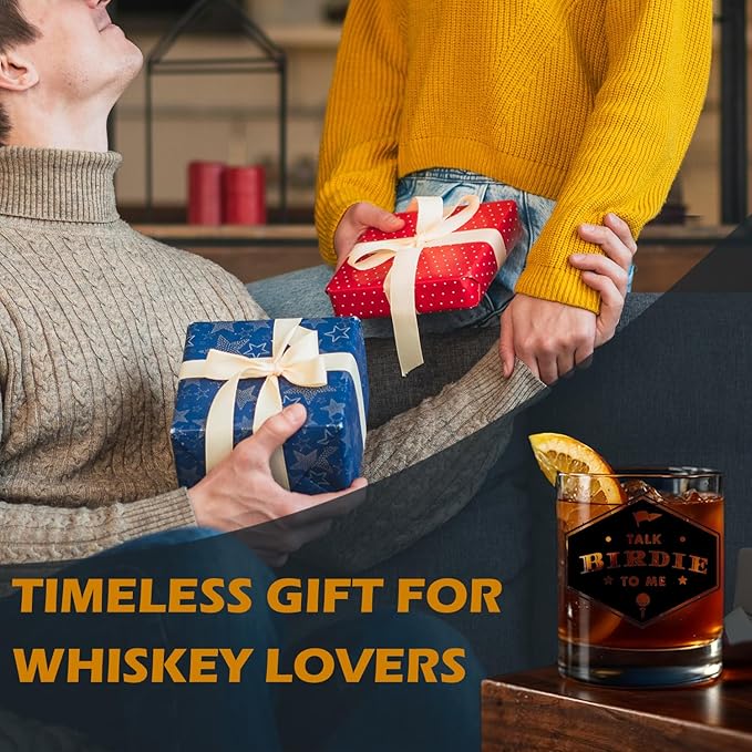 Golf Lovers Gifts Old Fashioned Whiskey Glasses, Golfing Gifts for Golfers, Talk Birdie To Me 10 oz Rocks Barware Cup for Cocktail Drinks Scotch Bourbon Liquor