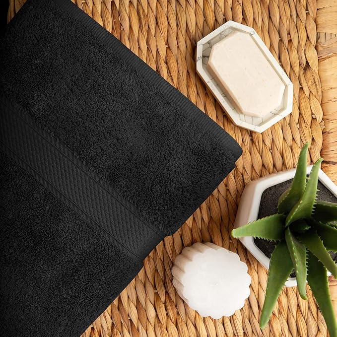 Superior Egyptian Cotton Pile 10 Piece Towel Set, Includes 2 Bath, 4 Hand, 4 Face Towels/Washcloths, Ultra Soft Luxury Towels, Thick Plush Essentials, Guest Bath, Spa, Hotel Bathroom, Black
